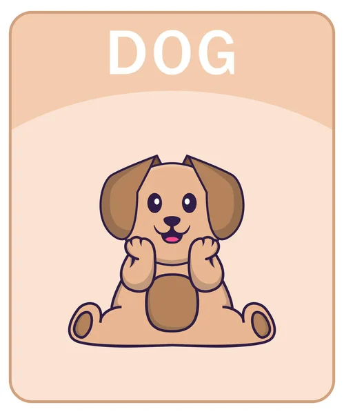 かわいい犬の漫画のキャラクターとアルファベットのフラッシュカード — ストックベクタ