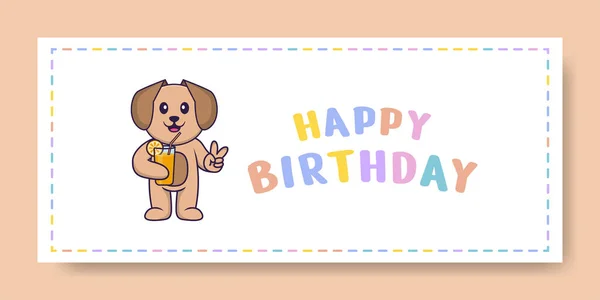 Banner Cumpleaños Feliz Con Lindo Personaje Dibujos Animados Perro Ilustración — Vector de stock