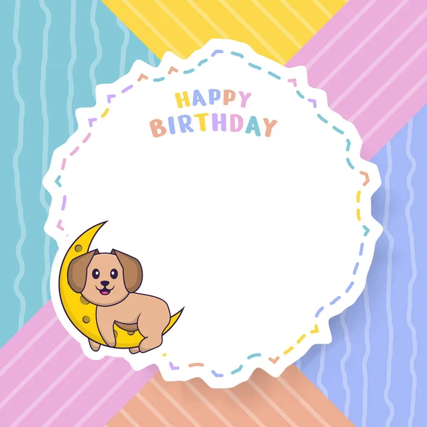 Feliz Cumpleaños Tarjeta Felicitación Con Lindo Personaje Dibujos Animados Perro — Vector de stock
