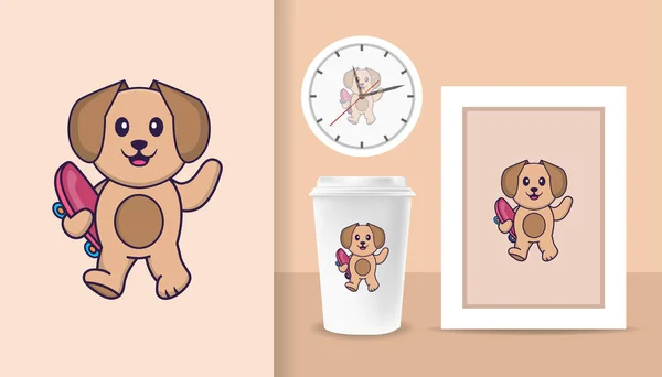 Leuke Hond Stripfiguur Afdrukken Shirts Sweatshirts Hoesjes Voor Mobiele Telefoons Stockillustratie