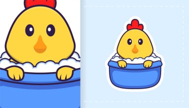 Şirin vektör tavuk. Çıkartmalar, yamalar, tekstil ve kağıt için kullanılabilir. Vektör illüstrasyonu