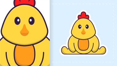 Şirin vektör tavuk. Çıkartmalar, yamalar, tekstil ve kağıt için kullanılabilir. Vektör illüstrasyonu