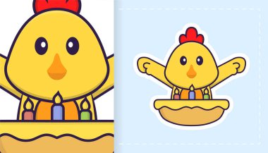 Şirin vektör tavuk. Çıkartmalar, yamalar, tekstil ve kağıt için kullanılabilir. Vektör illüstrasyonu