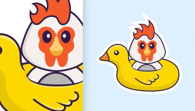 Şirin vektör tavuk. Çıkartmalar, yamalar, tekstil ve kağıt için kullanılabilir. Vektör illüstrasyonu