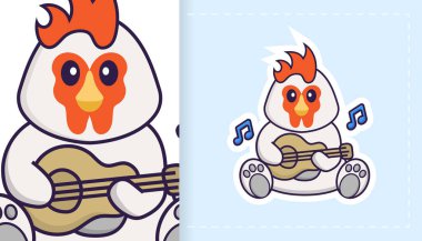 Şirin vektör tavuk. Çıkartmalar, yamalar, tekstil ve kağıt için kullanılabilir. Vektör illüstrasyonu