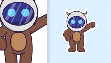 Tatlı boğa maskotu karakteri. Çıkartmalar, yamalar, tekstil ve kağıt için kullanılabilir. Vektör illüstrasyonu