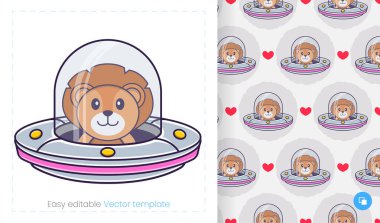 Beyaz arka planda çizgi film aslanı olan kusursuz bir desen. Paket kağıdı, kumaş ve diğerleri için kullanılabilir.