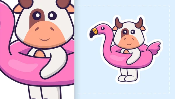 Mignon Personnage Mascotte Vache Peut Être Utilisé Pour Les Autocollants — Image vectorielle