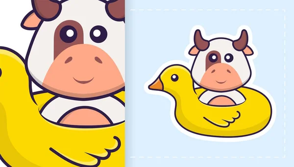 Lindo Personaje Mascota Vaca Puede Utilizar Para Pegatinas Parches Textiles — Vector de stock