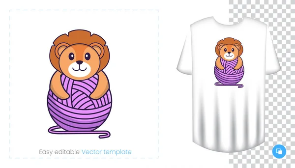 Lindo Personaje León Huellas Camisetas Sudaderas Fundas Para Teléfonos Móviles — Vector de stock