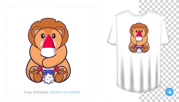 Lindo Personaje León Huellas Camisetas Sudaderas Fundas Para Teléfonos Móviles — Vector de stock