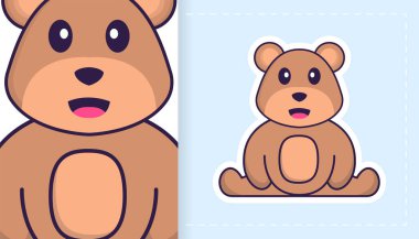 Sevimli ayı maskotu karakteri. Çıkartmalar, desenler, yamalar, tekstil ve kağıt için kullanılabilir. Vektör illüstrasyonu