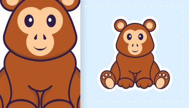 Şirin maymun maskotu karakteri. Çıkartmalar, yamalar, tekstil ve kağıt için kullanılabilir. Vektör illüstrasyonu