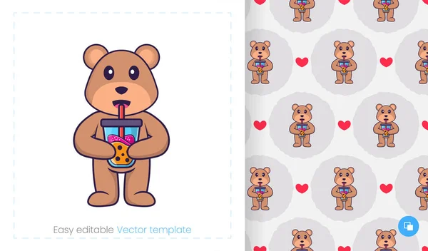 Cute Bear Mascot Character Can Used Stickers Pattern Patches Textiles — Vettoriale Stock