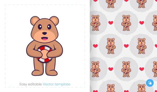 Cute Bear Mascot Character Can Used Stickers Pattern Patches Textiles — Vettoriale Stock