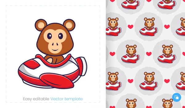 Seamless Pattern Cartoon Monkey White Background Can Used Packaging Paper — Vettoriale Stock