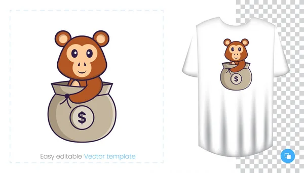 Lindo Personaje Mono Huellas Camisetas Sudaderas Fundas Para Teléfonos Móviles — Vector de stock