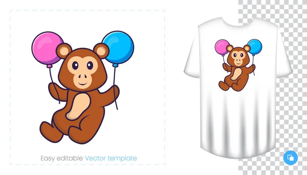 Cute Monkey Character Prints Shirts Sweatshirts Cases Mobile Phones Souvenirs — 图库矢量图片