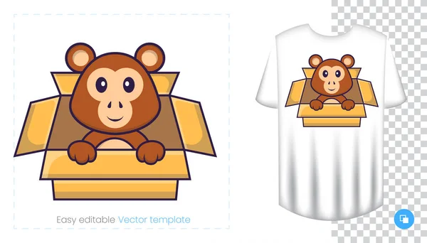 Lindo Personaje Mono Huellas Camisetas Sudaderas Fundas Para Teléfonos Móviles — Vector de stock