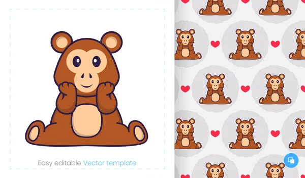 Seamless Pattern Cartoon Monkey White Background Can Used Packaging Paper — Vettoriale Stock