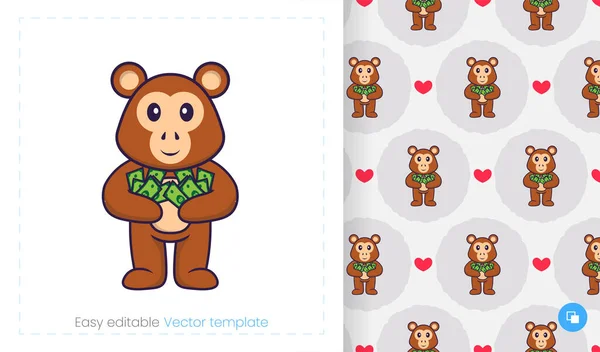 Seamless Pattern Cartoon Monkey White Background Can Used Packaging Paper — Vettoriale Stock