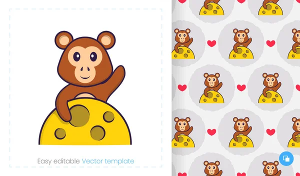 Seamless Pattern Cartoon Monkey White Background Can Used Packaging Paper — Vettoriale Stock