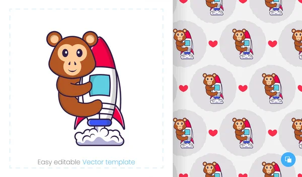 Seamless Pattern Cartoon Monkey White Background Can Used Packaging Paper — Vettoriale Stock