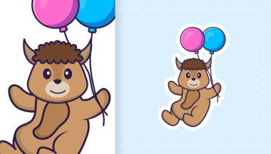 Şirin koyun maskotu karakteri. Çıkartmalar, yamalar, tekstil ve kağıt için kullanılabilir. Vektör illüstrasyonu