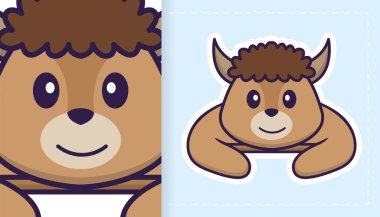 Şirin koyun maskotu karakteri. Çıkartmalar, yamalar, tekstil ve kağıt için kullanılabilir. Vektör illüstrasyonu