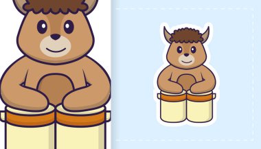 Şirin koyun maskotu karakteri. Çıkartmalar, yamalar, tekstil ve kağıt için kullanılabilir. Vektör illüstrasyonu