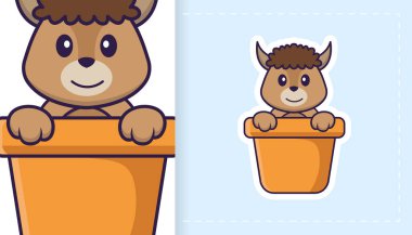 Şirin koyun maskotu karakteri. Çıkartmalar, yamalar, tekstil ve kağıt için kullanılabilir. Vektör illüstrasyonu