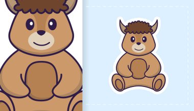 Şirin koyun maskotu karakteri. Çıkartmalar, yamalar, tekstil ve kağıt için kullanılabilir. Vektör illüstrasyonu