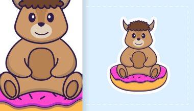 Şirin koyun maskotu karakteri. Çıkartmalar, yamalar, tekstil ve kağıt için kullanılabilir. Vektör illüstrasyonu