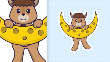 Şirin koyun maskotu karakteri. Çıkartmalar, yamalar, tekstil ve kağıt için kullanılabilir. Vektör illüstrasyonu