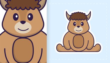 Şirin koyun maskotu karakteri. Çıkartmalar, yamalar, tekstil ve kağıt için kullanılabilir. Vektör illüstrasyonu