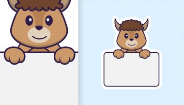 Şirin koyun maskotu karakteri. Çıkartmalar, yamalar, tekstil ve kağıt için kullanılabilir. Vektör illüstrasyonu