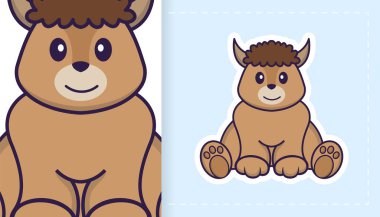 Şirin koyun maskotu karakteri. Çıkartmalar, yamalar, tekstil ve kağıt için kullanılabilir. Vektör illüstrasyonu