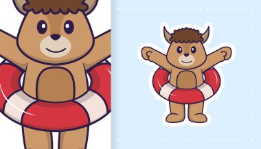 Şirin koyun maskotu karakteri. Çıkartmalar, yamalar, tekstil ve kağıt için kullanılabilir. Vektör illüstrasyonu