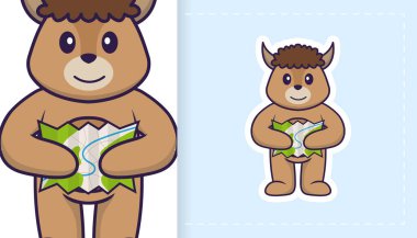 Şirin koyun maskotu karakteri. Çıkartmalar, yamalar, tekstil ve kağıt için kullanılabilir. Vektör illüstrasyonu