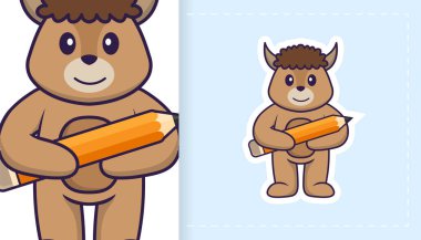 Şirin koyun maskotu karakteri. Çıkartmalar, yamalar, tekstil ve kağıt için kullanılabilir. Vektör illüstrasyonu