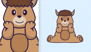 Şirin koyun maskotu karakteri. Çıkartmalar, yamalar, tekstil ve kağıt için kullanılabilir. Vektör illüstrasyonu