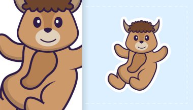 Şirin koyun maskotu karakteri. Çıkartmalar, yamalar, tekstil ve kağıt için kullanılabilir. Vektör illüstrasyonu