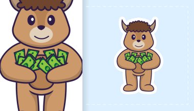 Şirin koyun maskotu karakteri. Çıkartmalar, yamalar, tekstil ve kağıt için kullanılabilir. Vektör illüstrasyonu