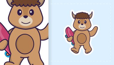 Şirin koyun maskotu karakteri. Çıkartmalar, yamalar, tekstil ve kağıt için kullanılabilir. Vektör illüstrasyonu