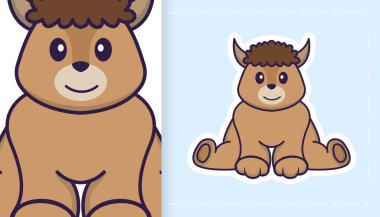 Şirin koyun maskotu karakteri. Çıkartmalar, yamalar, tekstil ve kağıt için kullanılabilir. Vektör illüstrasyonu