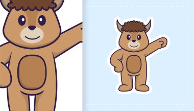 Şirin koyun maskotu karakteri. Çıkartmalar, yamalar, tekstil ve kağıt için kullanılabilir. Vektör illüstrasyonu