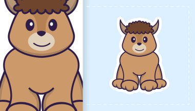 Şirin koyun maskotu karakteri. Çıkartmalar, yamalar, tekstil ve kağıt için kullanılabilir. Vektör illüstrasyonu