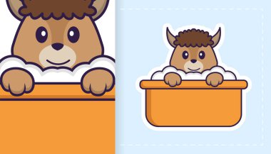 Şirin koyun maskotu karakteri. Çıkartmalar, yamalar, tekstil ve kağıt için kullanılabilir. Vektör illüstrasyonu