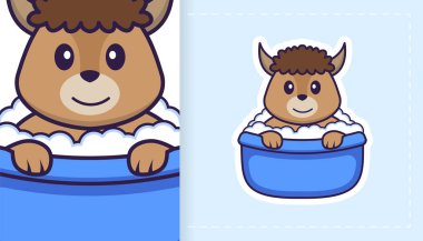 Şirin koyun maskotu karakteri. Çıkartmalar, yamalar, tekstil ve kağıt için kullanılabilir. Vektör illüstrasyonu