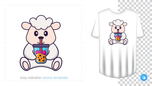 Cute Sheep Character Prints Shirts Sweatshirts Cases Mobile Phones Souvenirs — Stock Vector